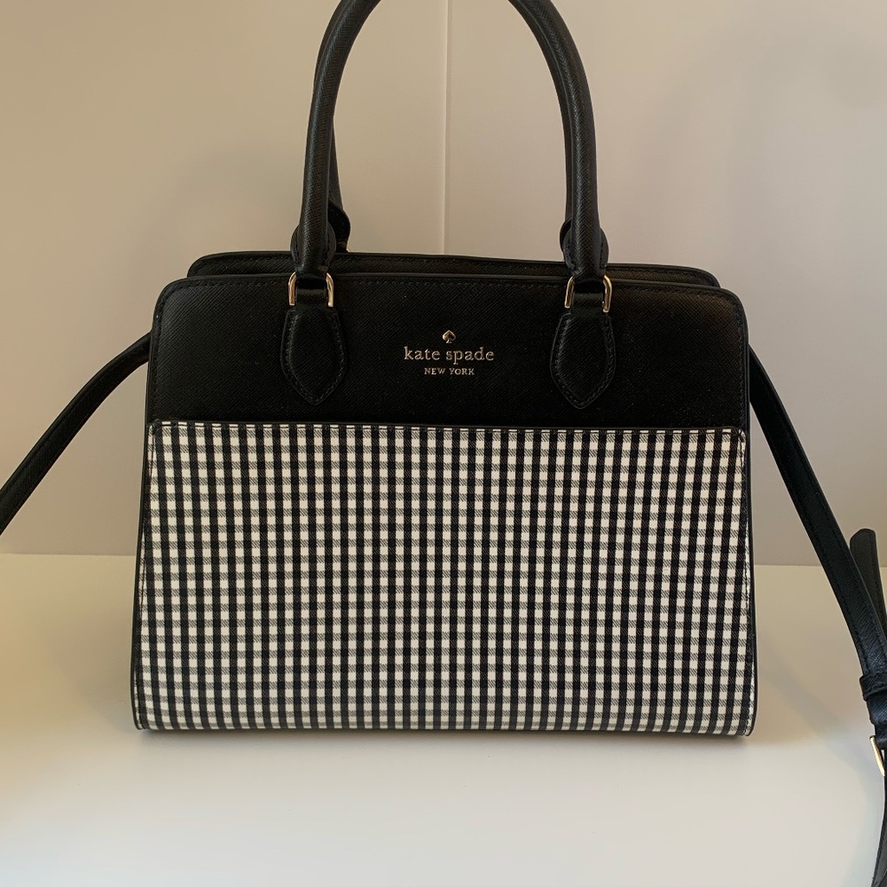 Kate Spade New York Madison Jazzy Gingham Handbag in Black w./ Gold Hardware